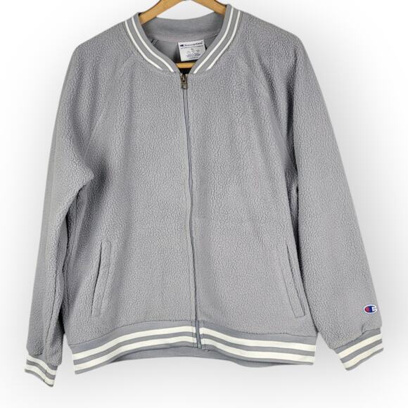 Champion Sherpa Bomber Jacket Extra Large Gray Full Zip Athleisure Minimalist - Picture 1 of 8